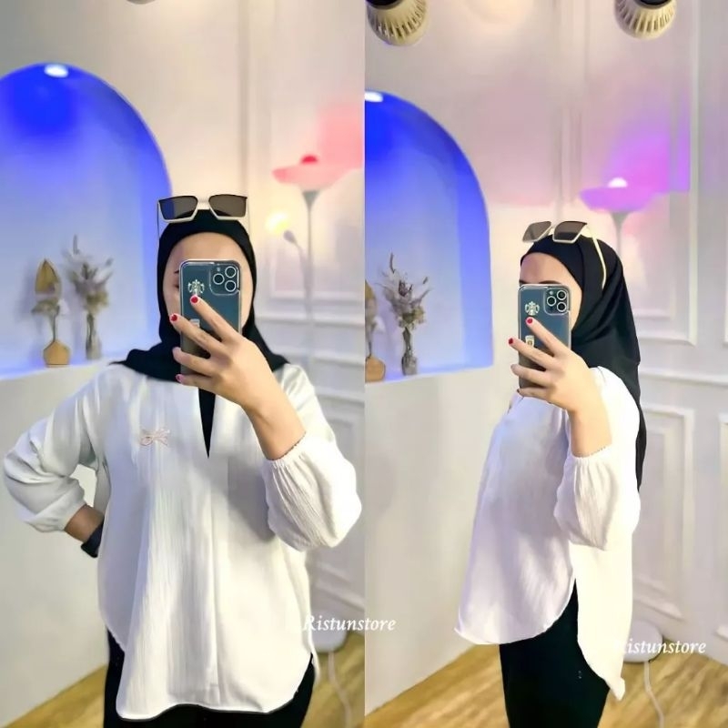 Livia Blouse Lady Crush  BabyCrush Kemeja Outer Wanita Premium Motif Polos Outher Atasan Lengan Balo