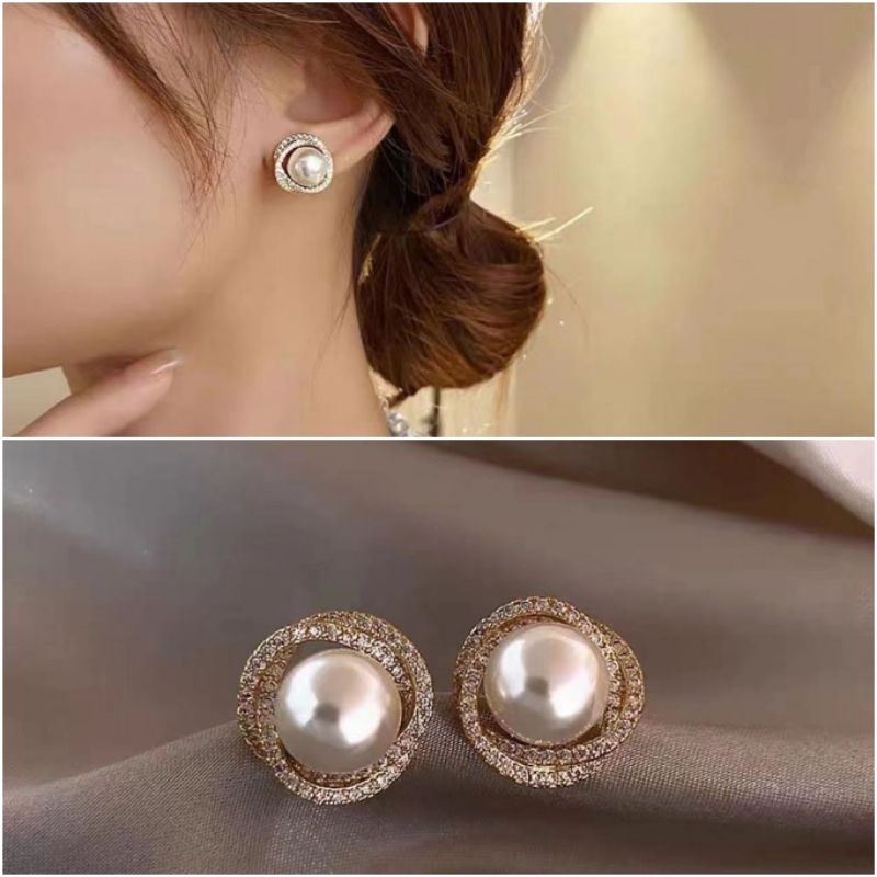 Anting Silver925 Perak mata tanam kilau mirip emas asli Premium Quality Anti Karat anti alergi S60122