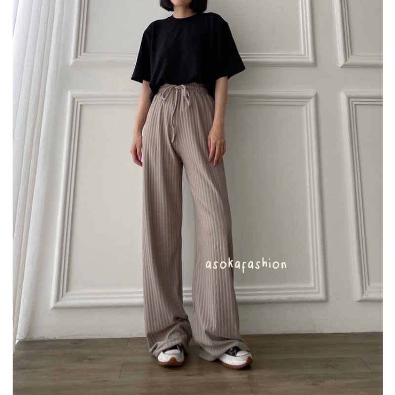 Hornet Knit / Knit pants premium / Celana Kulot Knit Rib Panjang / Kulot knit Tali pants haightwaist