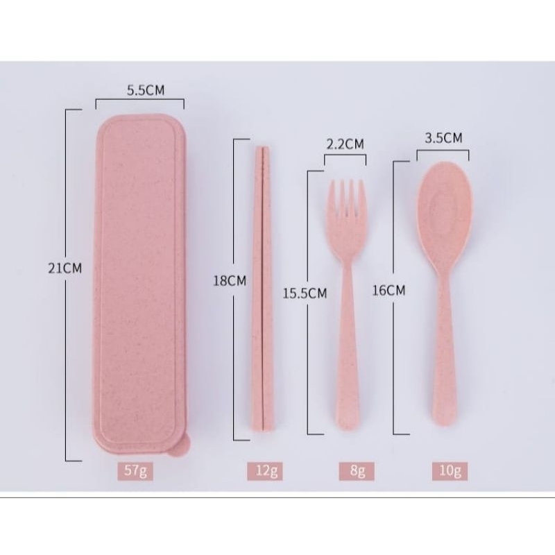 LS Sendok Garpu Sumpit Set Wheat Straw / Alat Makan Set Jerami Gandum BPA FREE