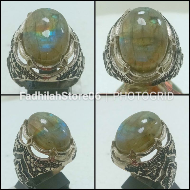 Cincin Natural Batu Akik Labrador Ring Tanam Model Ukir Bali