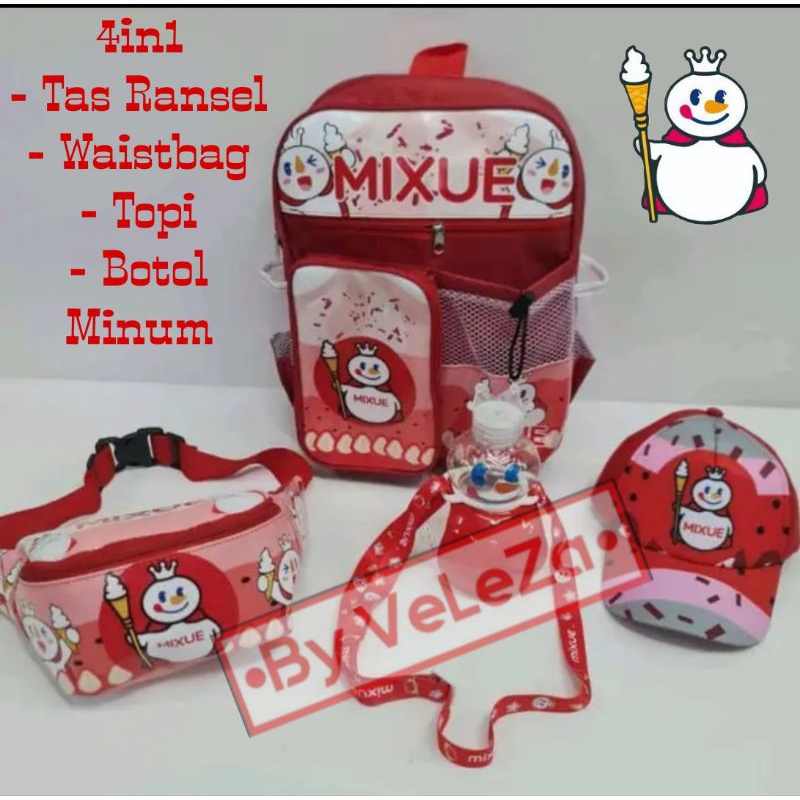 Tas Ransel Anak  Karakter ice cream Mixuee Paket Hemat 4in1 - tas + waistbag + topi + tumbler - tas anak