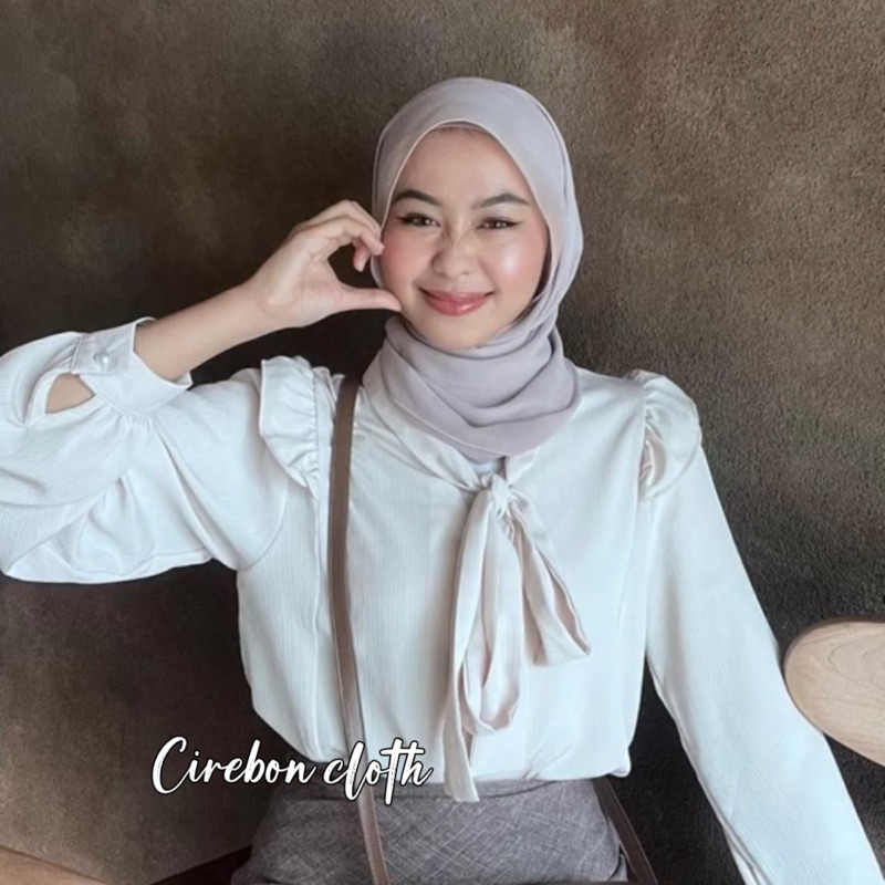 LEIVY KOREAN BLOUSE RIBBON - Cirebon Cloth - KEMEJA AIRFLOW CRINKLE ATASAN WANITA RUFFLE PITA AESTHETIC