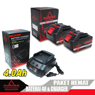 PAKET CERDAS DAN HEMAT ADAPTOR CHARGER  BATAREI IMPACT BOR JET CLEANER 48V &amp; BATERAI 48V UNIVERSAL YUKIDO