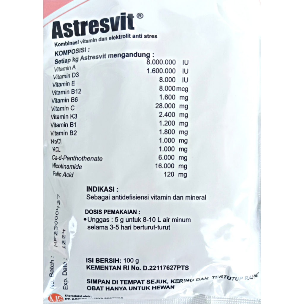 ASTRESVIT 100gr ELEKTROLIT Multivitamin AYAM ANTI HEADSTRES 100 gr