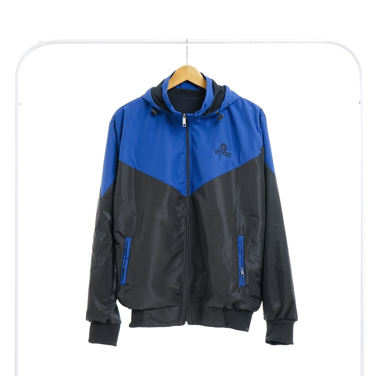 Jaket Parasut Pria Wanita Biru Hitam