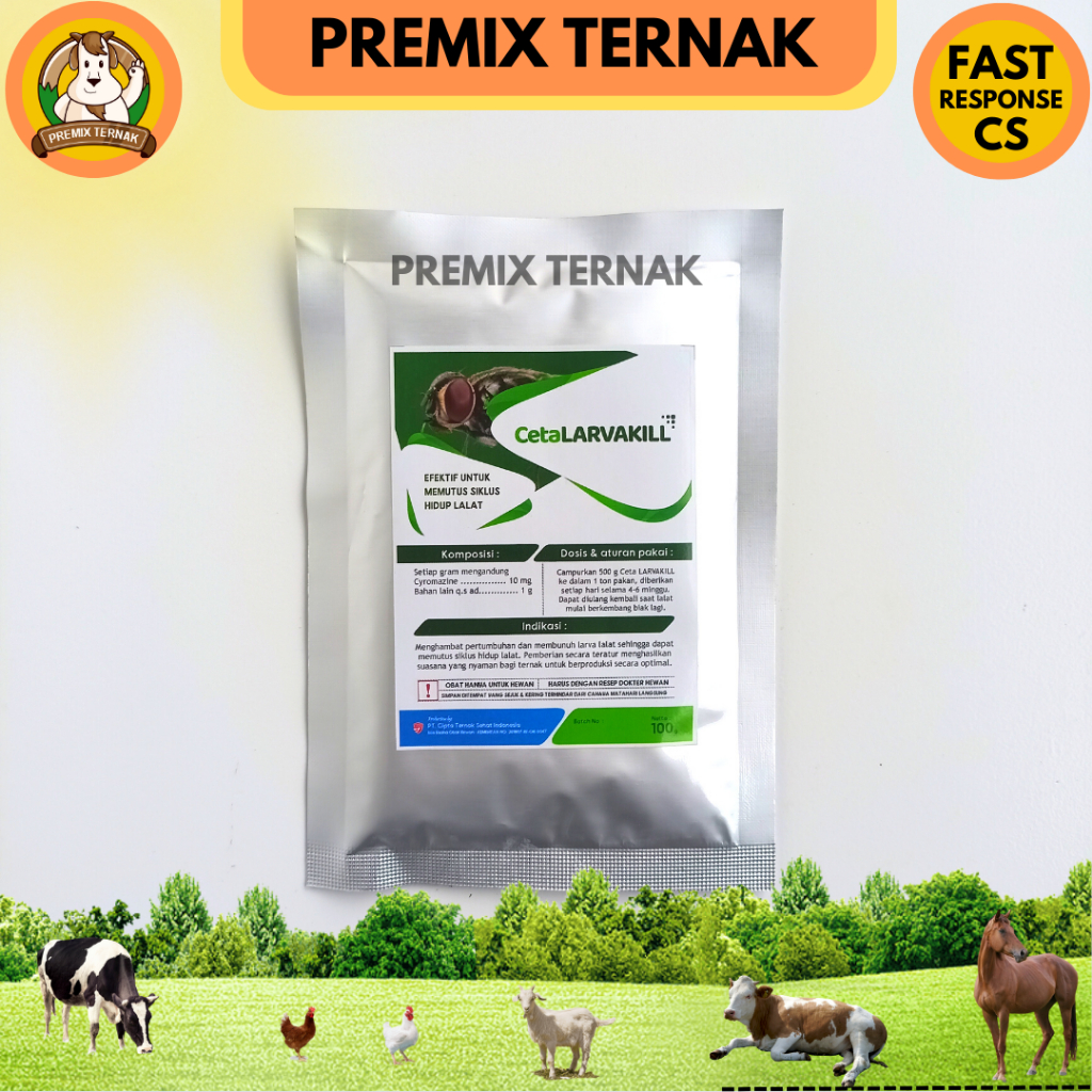 CETA LARVAKILL 100 gr - Obat Anti larva Lalat Untuk Kandang - Untuk Campur pakan - Cyromazine - like Larvatox