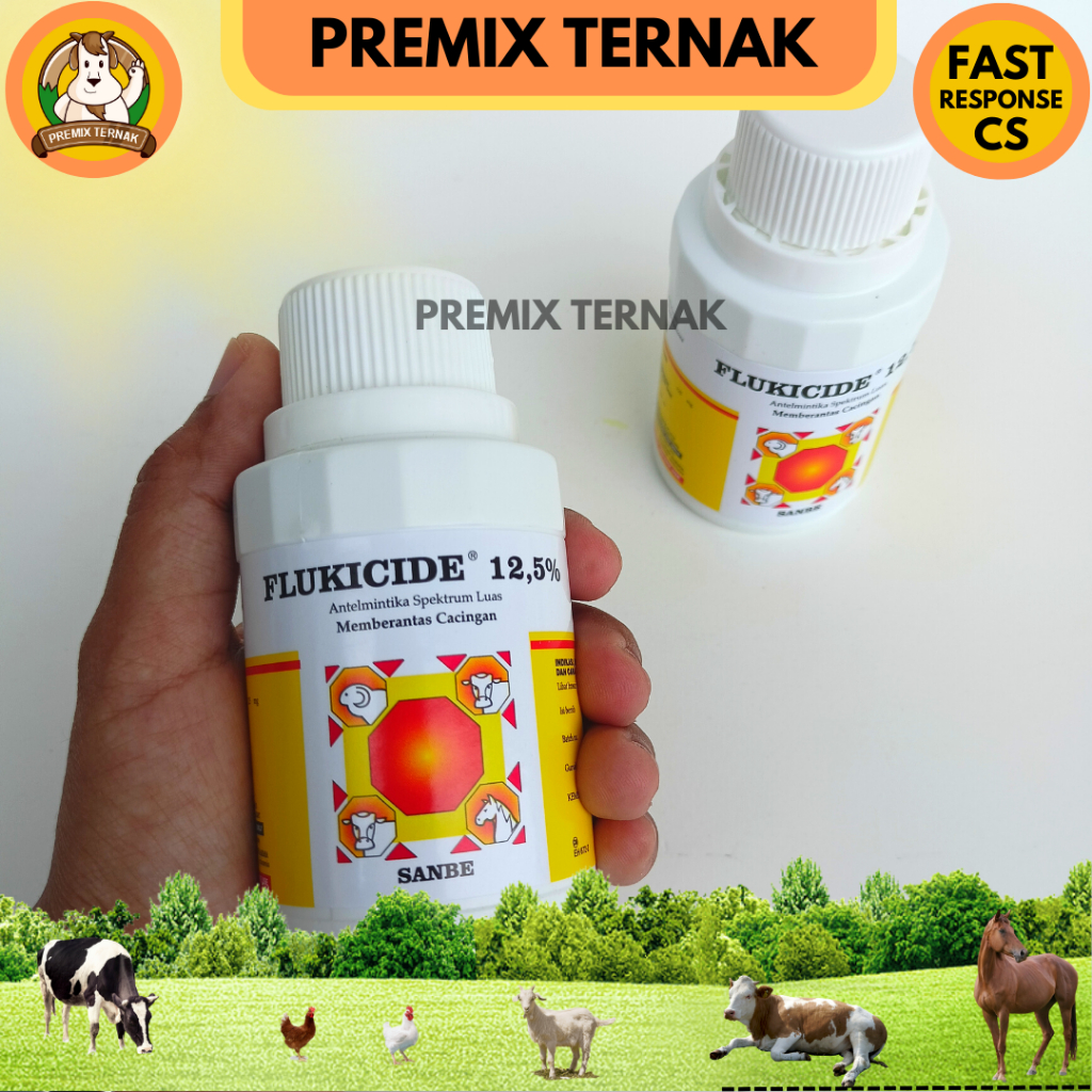 FLUKICIDE ORAL 100 ml - Flukicid Obat Cacing Minum Hewan Sapi Kerbau Kuda Domba - like Ceta Bendazol