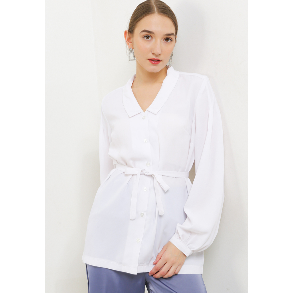 LLACES Clothing - Blouse Wanita - Business Shirt - White