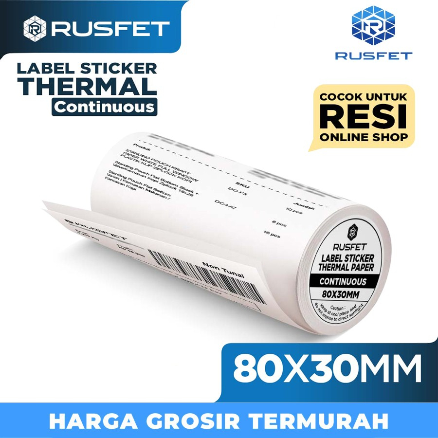 

Label Sticker Thermal Rusfet CONTINUOUS Barcode Resi Online 80x30 mm