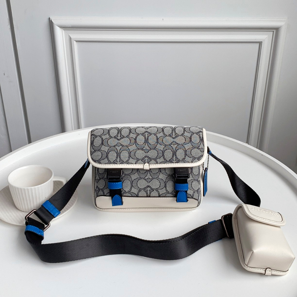 Coach 8113 Original Cowhide LEAGUE Men's Flap Change 2-in-1 Crossbody Bag Press C Canvas with Refined Cowhide Shoulder Bag Crossbody Bag Handbag Postman Bag  ycb