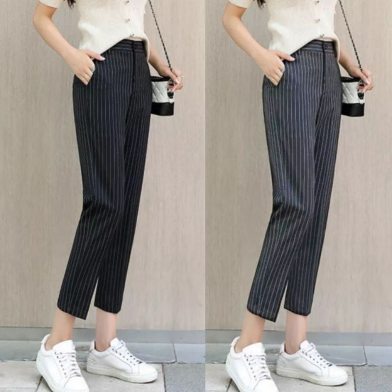 Celana Slimfit Salur Wanita Panjang Formal Kasual | Celana Kantor Salur Wanita | Celana Bahan Salur 
