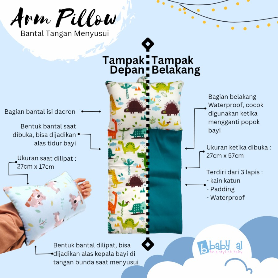 Bantal Tangan Menyusui plus Perlak Ganti Baby Al - Arm Nursing Pillow dengan Alas Ompol