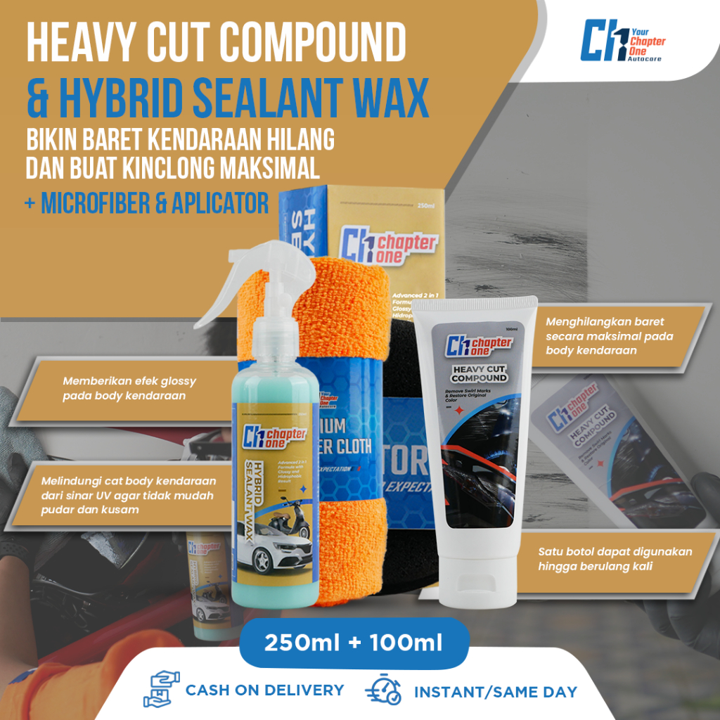 Heavy Cut Compound + Hybrid Sealant Wax | Paket Penghilang Baret &amp; Pengkilap Body Cat Kendaraan by Yourchapterone