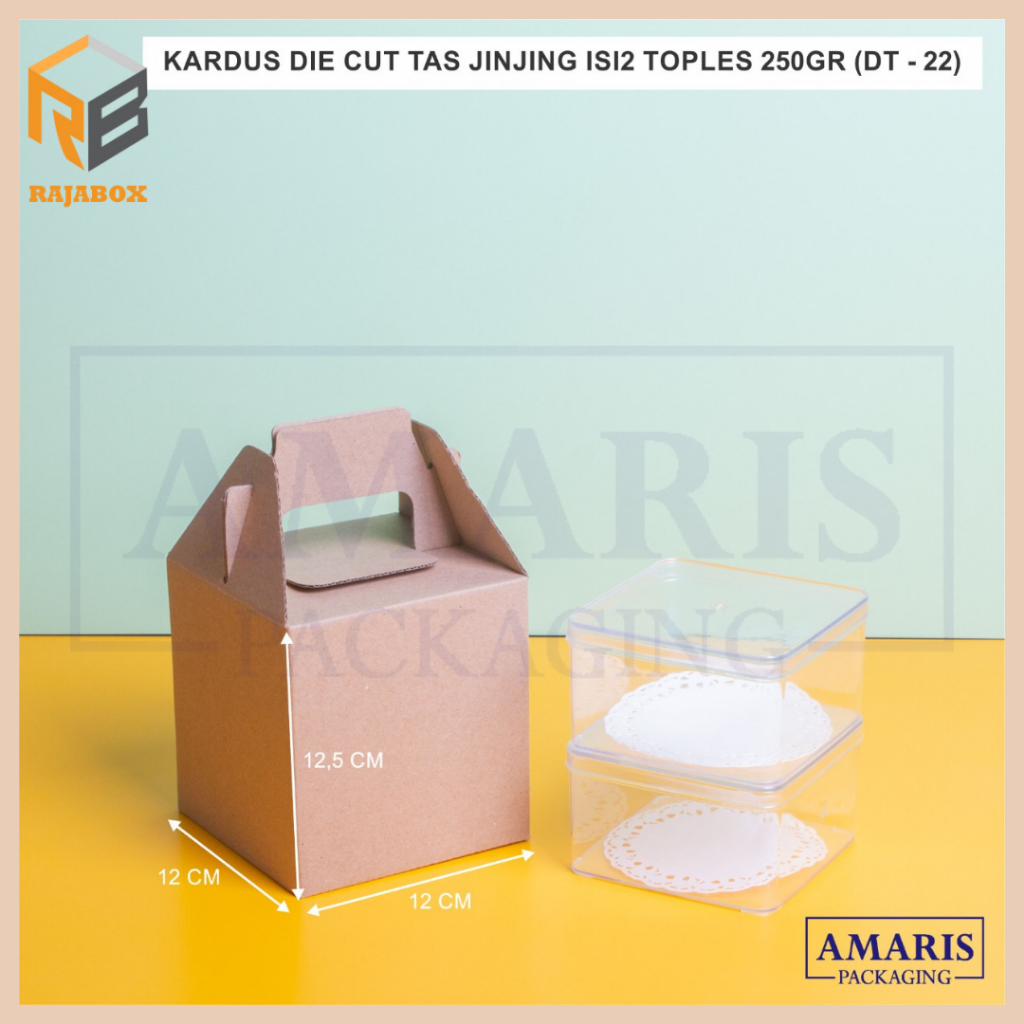 

DT-22 Kardus Die Cut Tas Jinjing Isi 2 Toples 250 Gr Isi 10 Pcs Amaris Packaging