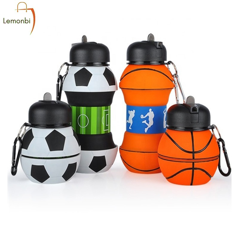 Botol Minum Anak Lipat Silikon Sedotan | Tumbler Minimalis Karakter Bola &amp; Basket