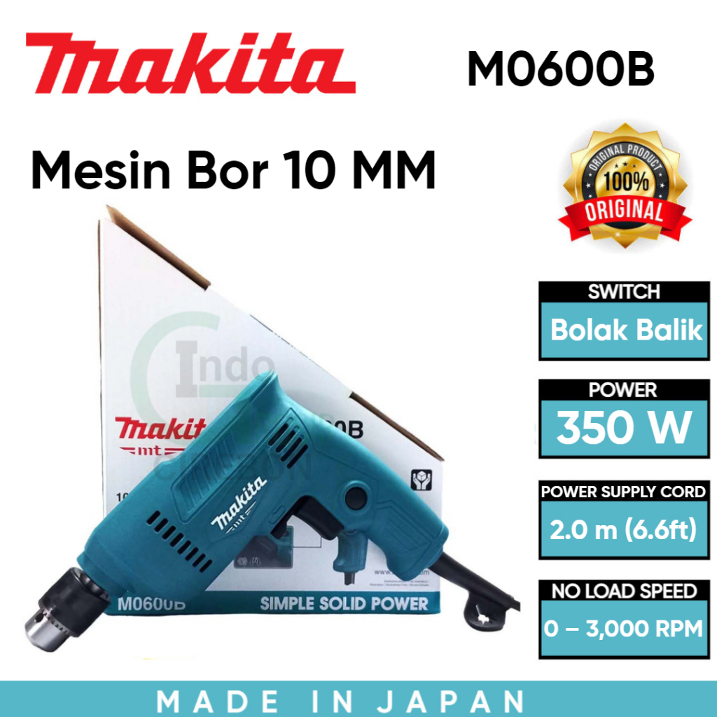 MAKITA M0600B MT60 Mesin Bor Tangan 10mm Bor Besi Kayu Electric Drill Reversible Bolak Balik