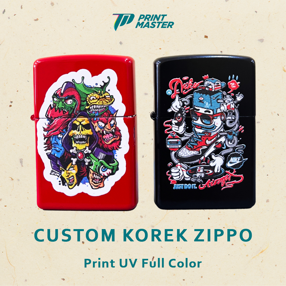 Custom Korek Api / Lighter Zippo Cetak Print UV Design Bebas