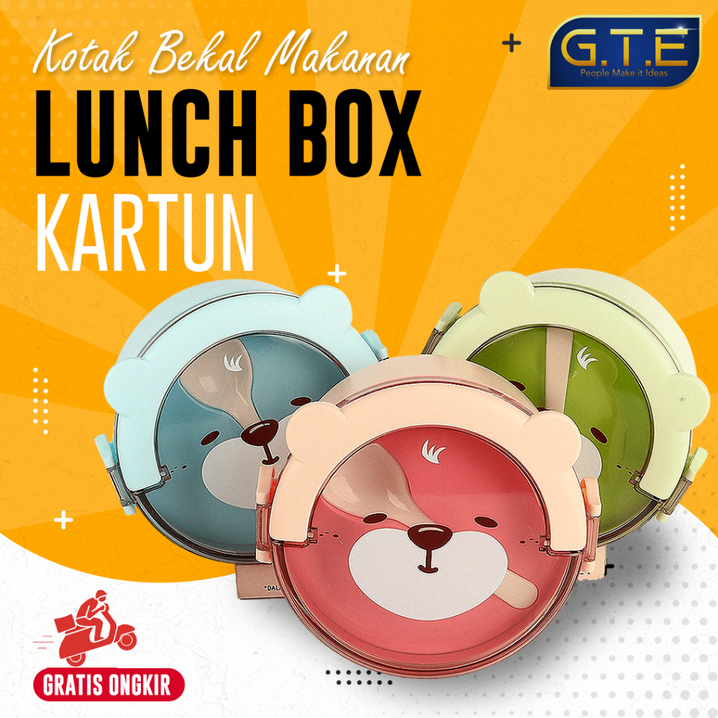 GTE | Kotak Makan Siang Portable Motif Kartun / Kotak Makan Siang Motif Kartun Lucu / Kotak Makan Siang Anak Motif Kartun
