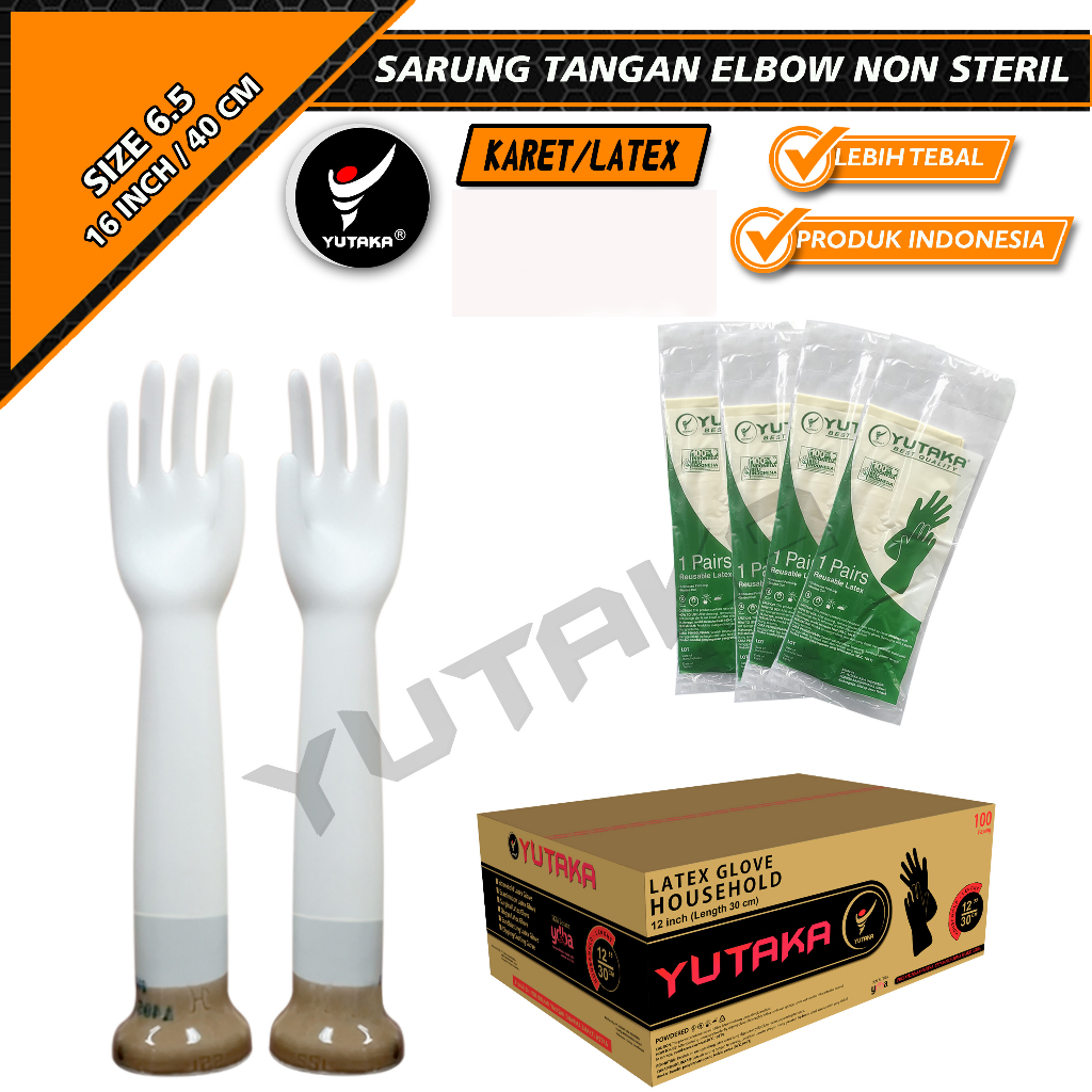 Sarung tangan karet yutaka medis surgical elbow non steril isi 10 psg/Sarung Tangan Karet elbow / Gynecology Non Steril 40CM untuk Kesehatan