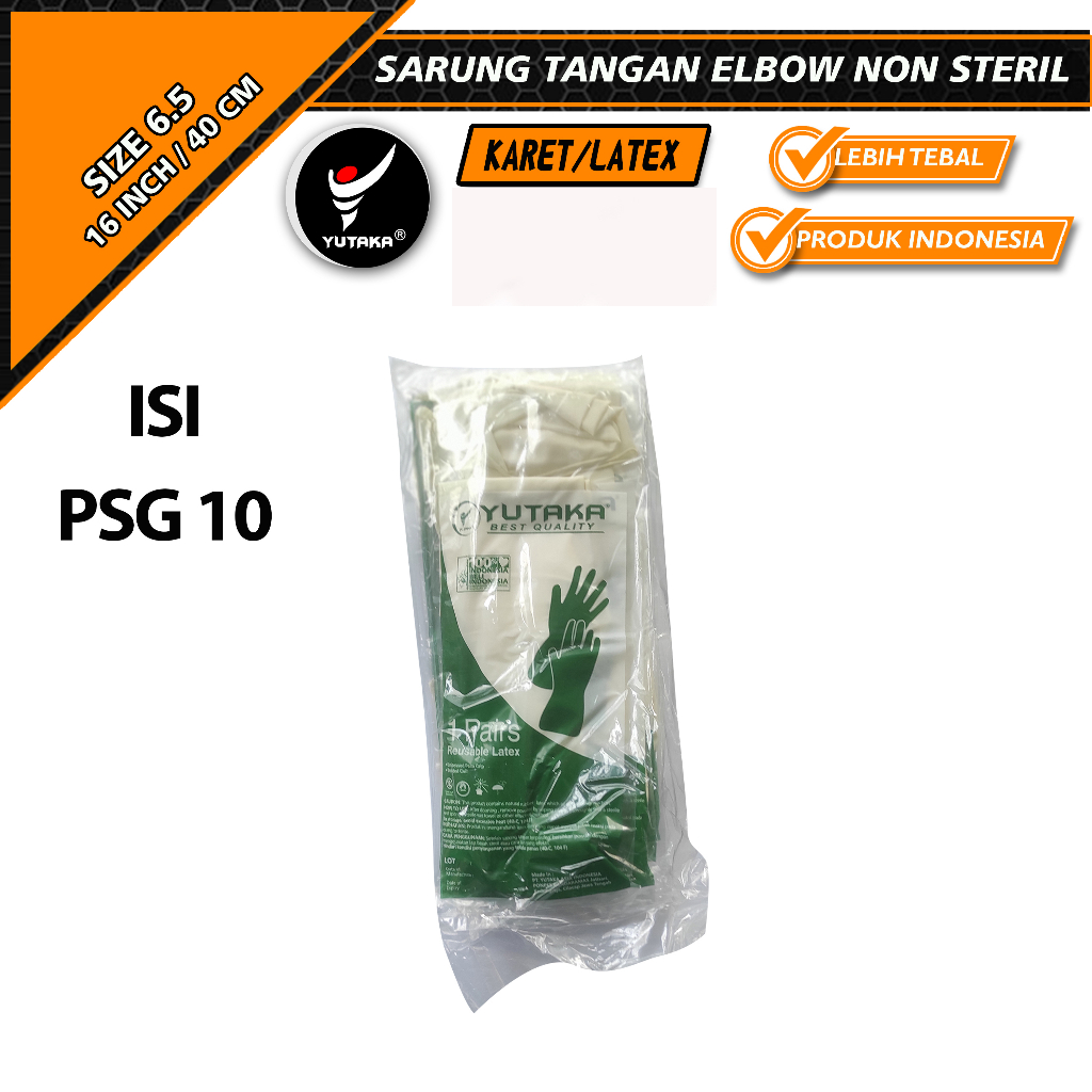 Sarung tangan karet yutaka medis surgical elbow non steril isi 10 psg/Sarung Tangan Karet elbow / Gynecology Non Steril 40CM untuk Kesehatan