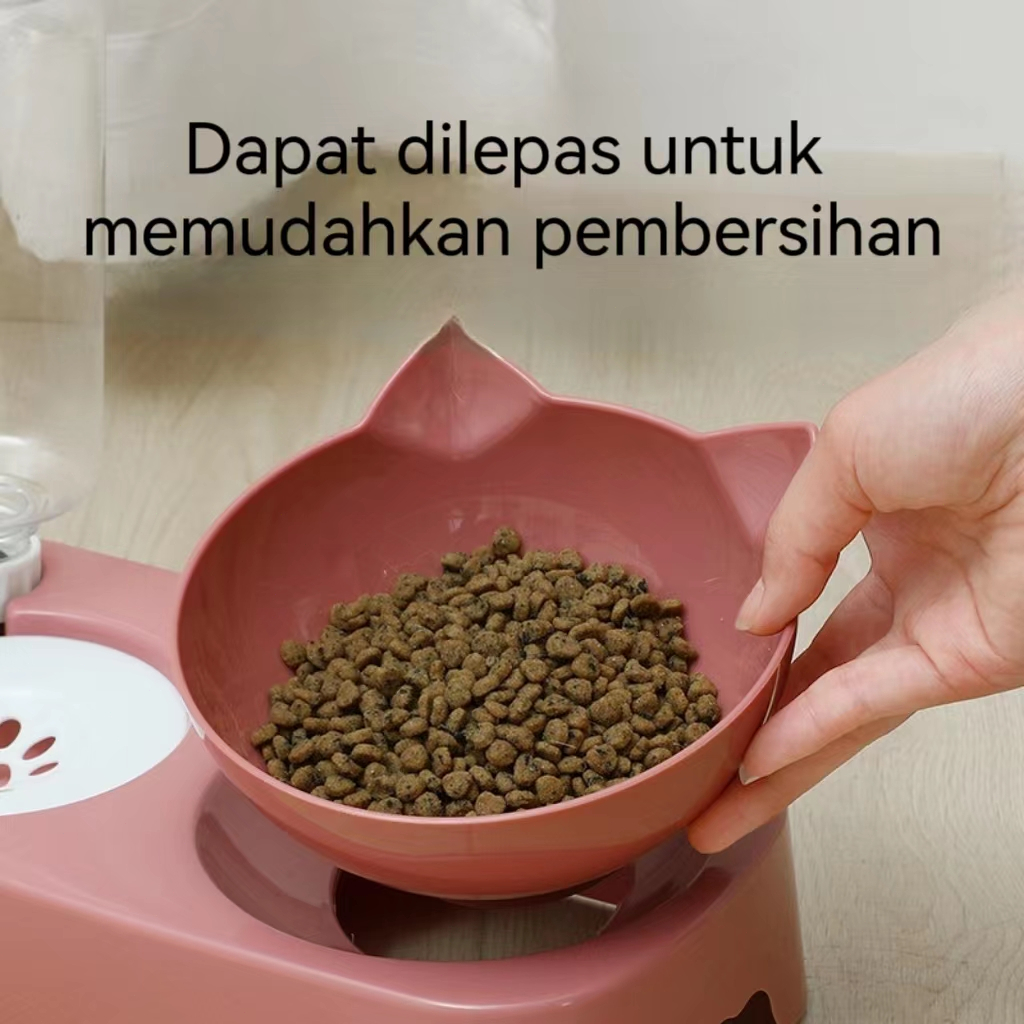 Mangkuk Makan 2in1 Kucing Anjing Hewan Peliharaan Otomatis Anti Terbalik /Pet Feeder Bowl Auto dengan Bowl dan Botol