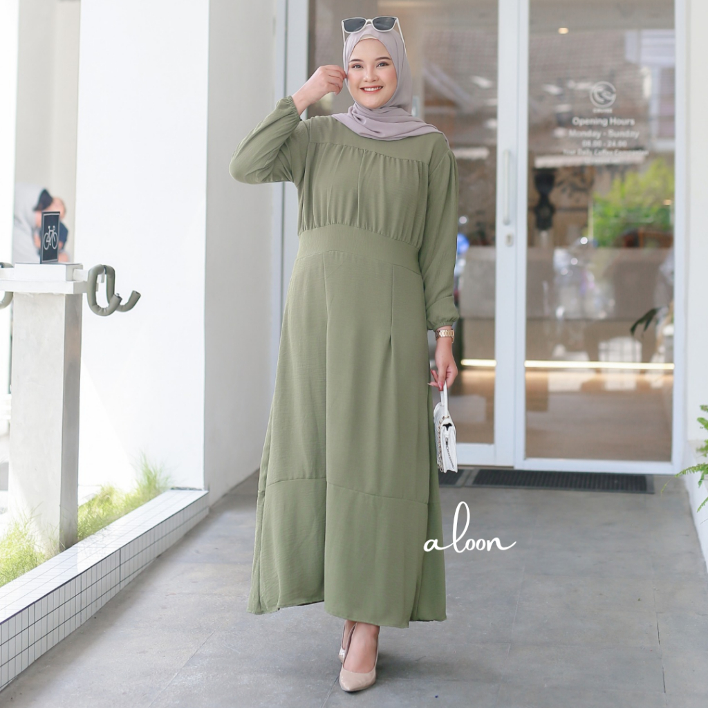 Hye-jin Dress Bahan Crinkle Airflow – Long Dress Korea Wanita Terbaru