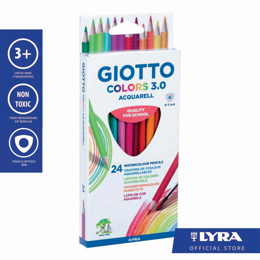 

GIOTTO WATERCOLOR PENCIL / PENSIL WARNA SEGITIGA COLORS 3.0 ACQUARELL TRIANGULAR 24 WARNA - CERAH