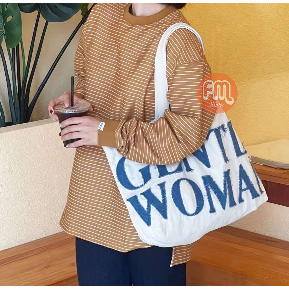 NEW Tote Bag Wanita Gentle Woman Denim Canvas Rip Large / Totebag Import