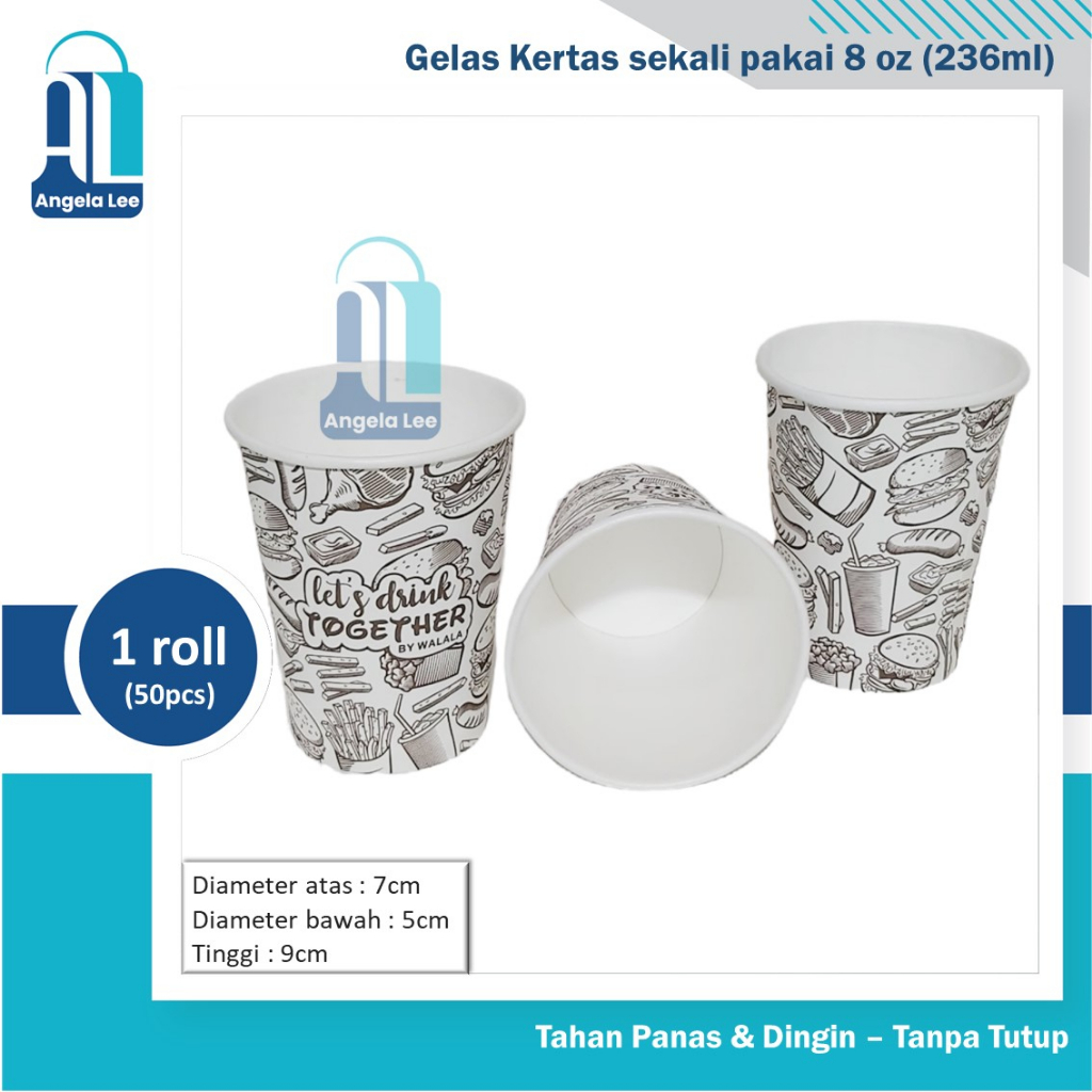 Paper Cup Motif Gelas Kertas Kopi Panas Dingin 8oz isi 50 pcs