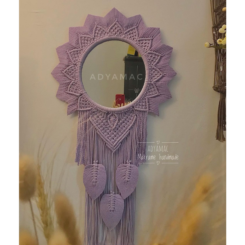 MACRAME CERMIN GANTUNG-Macrame Bulat, Macrame Mandala, Cermin Macrame, Round Macrame (plus  Cermin)-