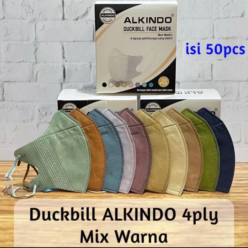 Masker Duckbil / Duckbill 4 Ply Alkindo Warna Mix soft 50pcs