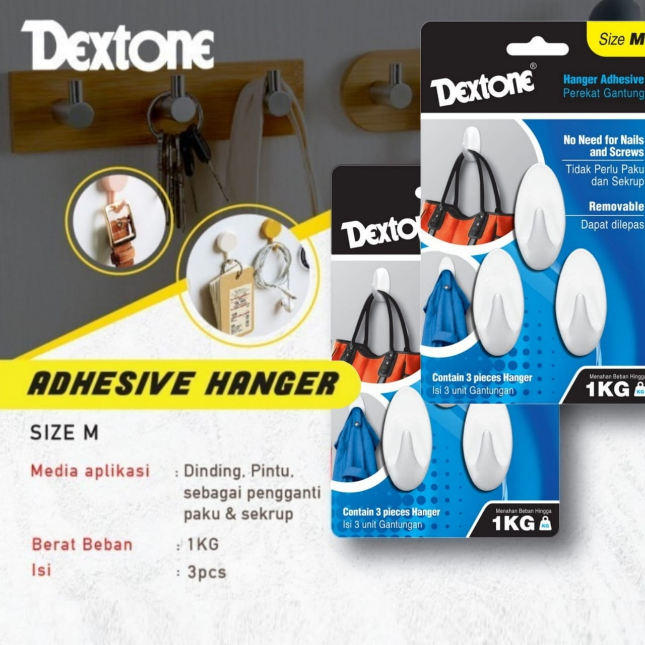 Gantungan Barang Perekat 3M DEXTONE Hook Hanger Adhesive Size M 3pcs