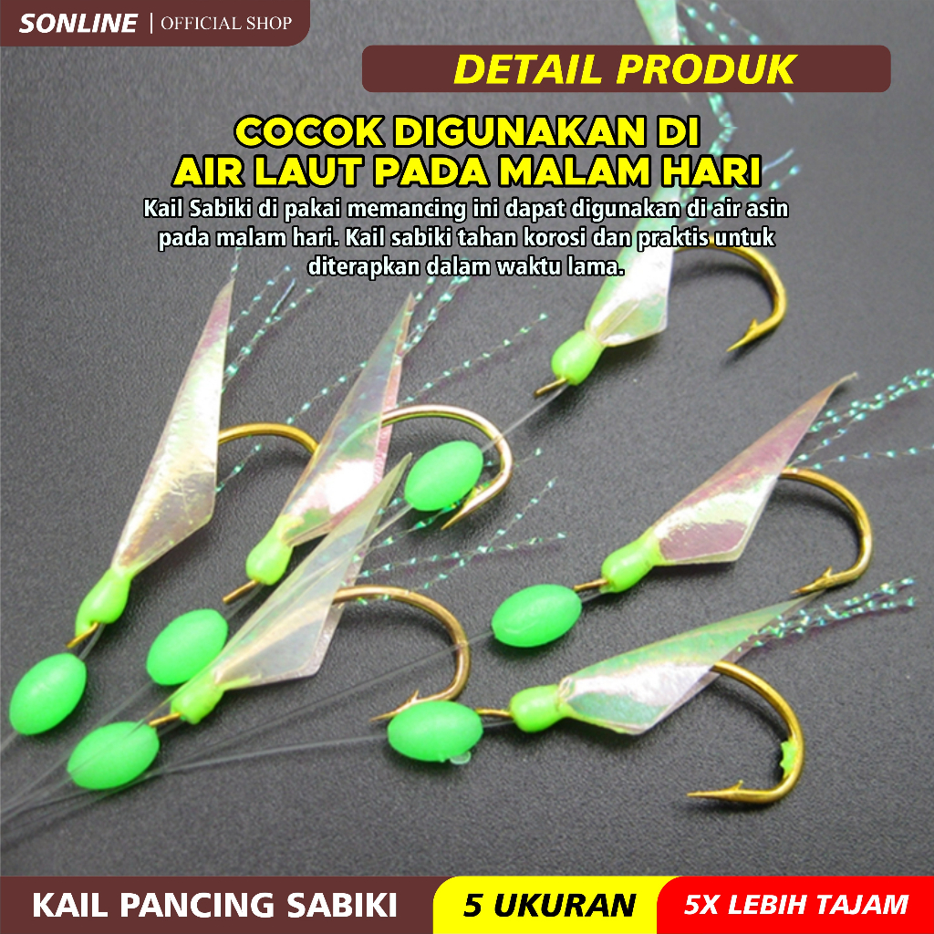 SONLINE Kail Pancing Sabiki Kotrekan Kail Umpan Kulit Ikan Kawat Perak 6 Mata Kail Umpan Pancing Gantung 6 In 1