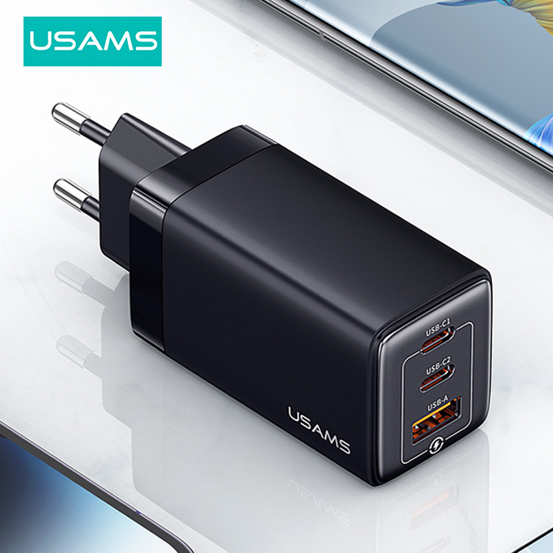 Usams Gan 65W Fast Charger MacBook laptop hp Dual Quick USB C Port &amp; USB A