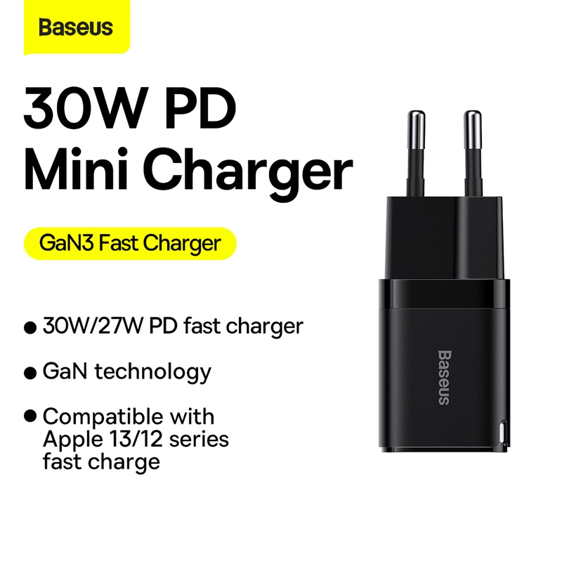 BASEUS Charger 30W Gan 3 USB type C iP 12 13 14 Samsung PD Fast Quick charge