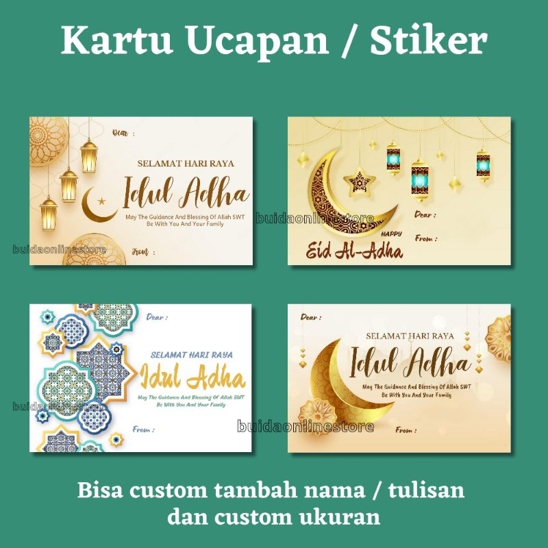 

Kartu Ucapan Stiker Label Selamat Hari Raya Idul Adha happy eid al adha segel kemasan dekorasi hampers to from dear dari kepada hiasan parcel hantaran bingkisan daging kurban kambing sapi bisa custom nama tulisan sticker toples mika plastik kantong wadah