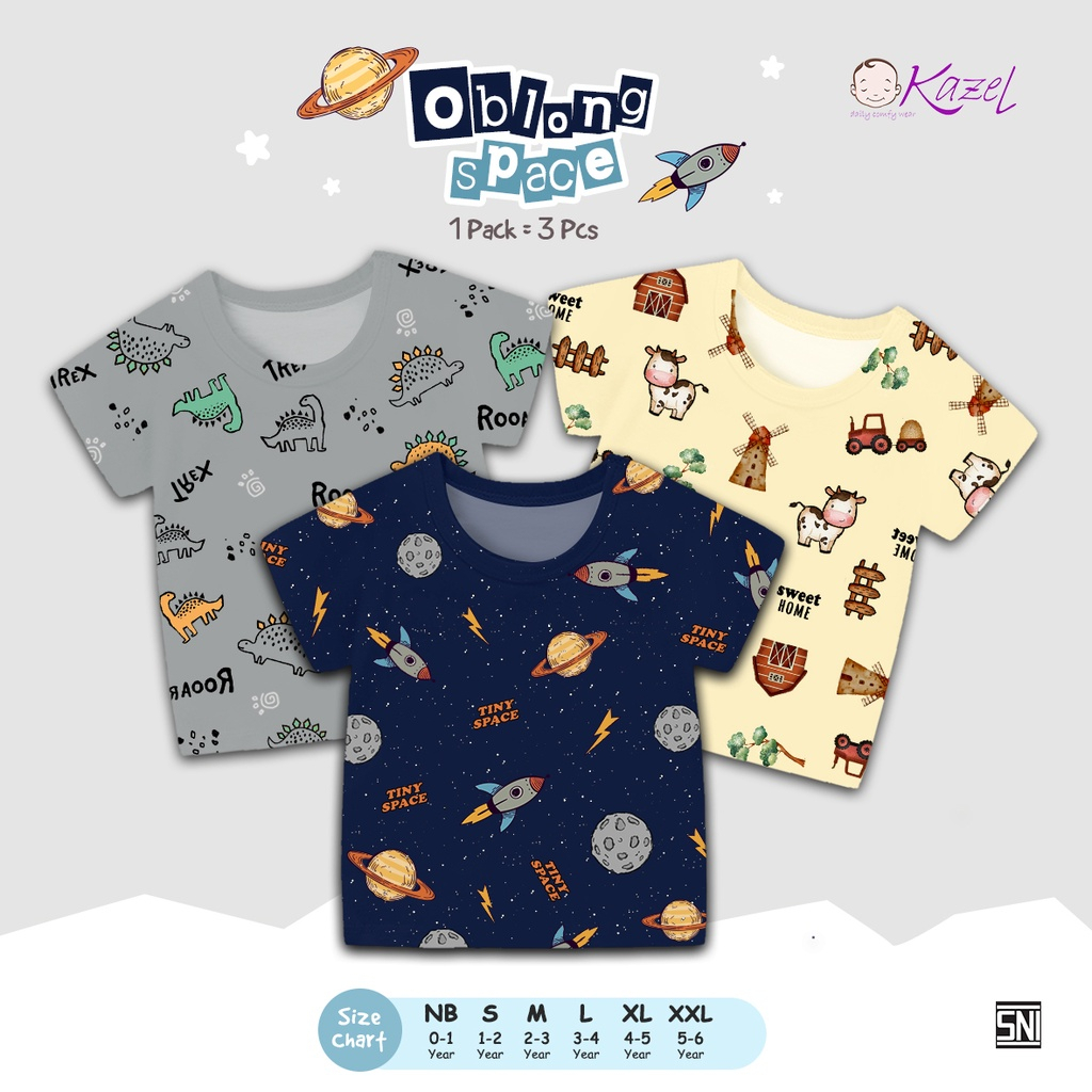 KAZEL MURAH OBLING PENDEK RIB ATASAN ANAK UNISEX STALI SUMMER / SPACE SERIES