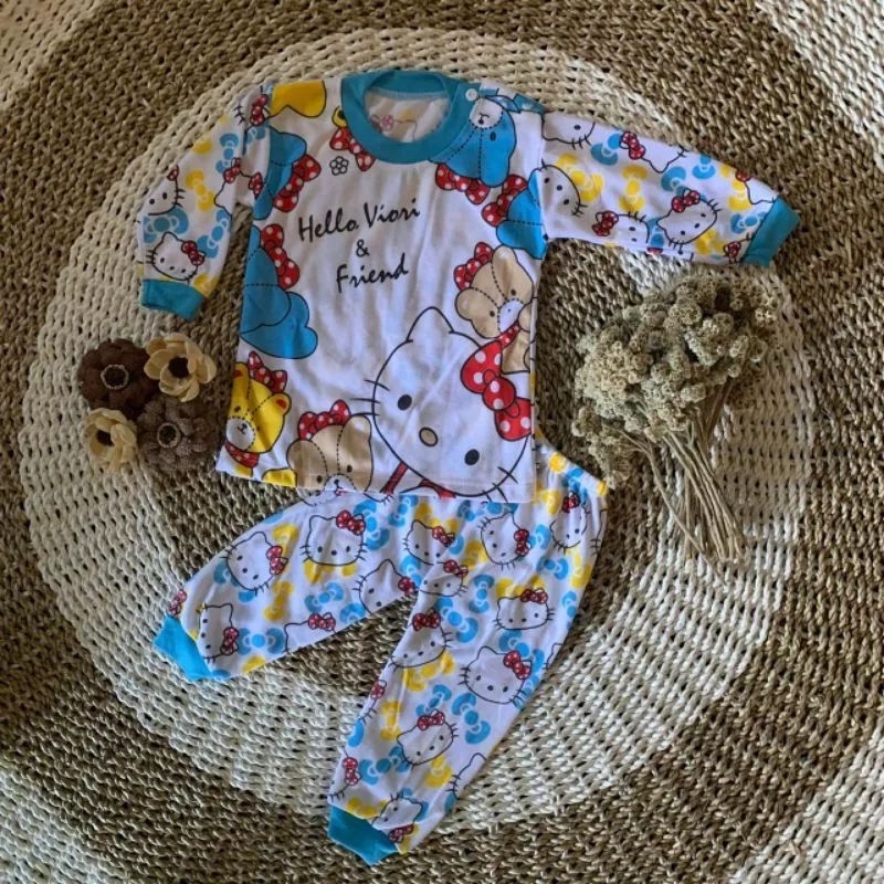 Setelan baju bayi oblong Helokitty setelan piyama panjang usia 3-12 bulan |Fashion