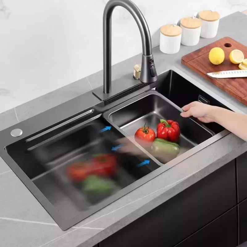 LUXURY KITCHEN SINK BLACK / STAINLESS SUS304 75X45 TEBAL 4MM PAKET LENGKAP