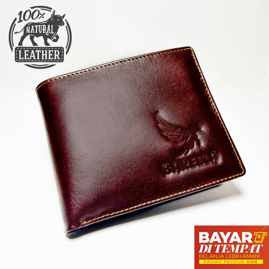 Dompet Pria Kulit Asli Slot Kartu Banyak Model Lipat Casual - Coklat Brown Cokelat / Hitam Black - Barella