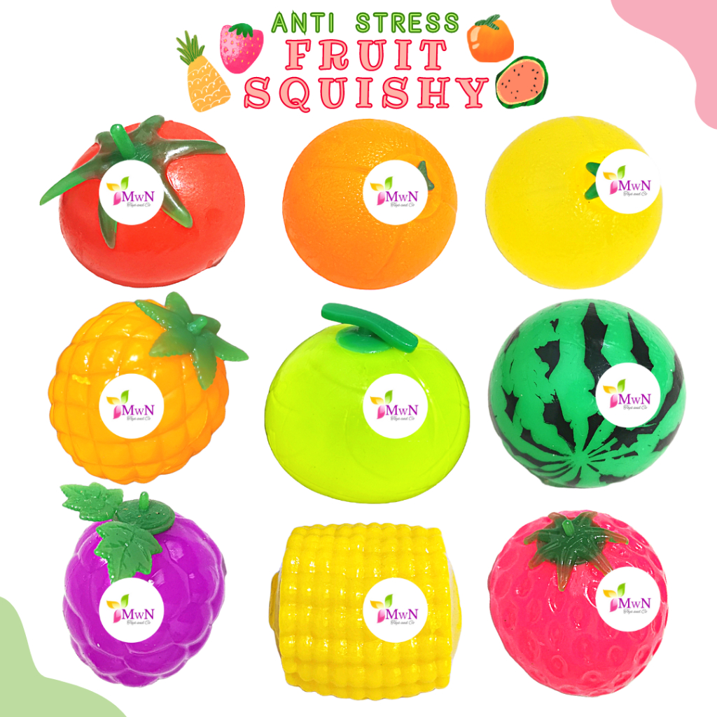 mwn Mainan Fruit Squishy Splash Ball / Bola Pencetan Anti Stress buaH