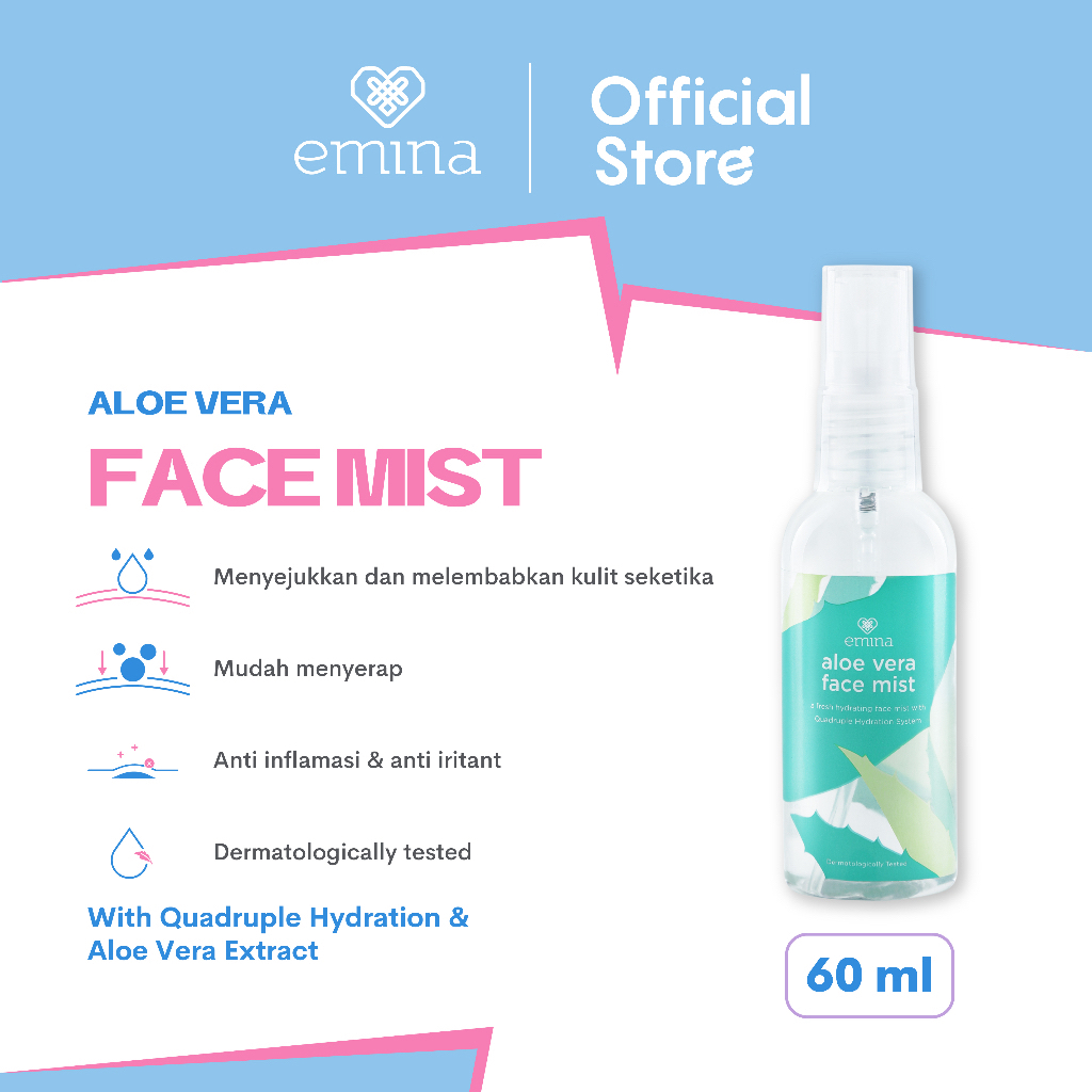 EMINA Aloe Vera Series Indonesia / Face Mist Gel Hand Spray / Aloevera Extract / Moisturizing Hydration Hydrating Soothing Refresh / Pelembab Lembab Melembabkan Penyegar Menyegarkan Kulit Wajah / Skincare Facial Care / Treatment Perawatan Muka Tubuh Badan