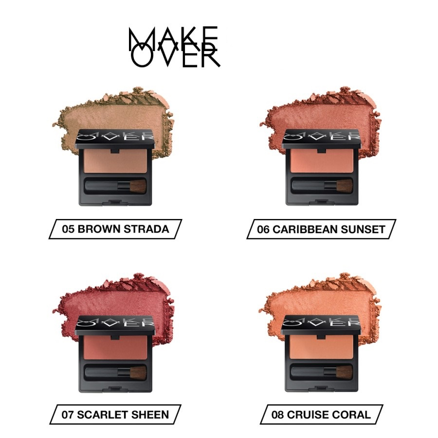 MAKE OVER Blush On Single Indonesia / 6g / Suitable For All Skin Tone / Easy To Blend Buildable Pigment / Brush Applicator / Pressed Powder Blushon Blusher Bedak Perona Pipi / Shade Warna 01 02 03 04 05 06 07 08 09 10 / Cosmetic Makeup Face Make Up Series