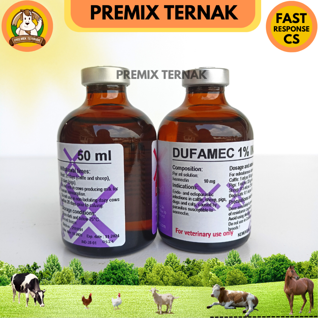 DUFAMEC 1% INJ 50 ml - Obat Cacing Kutu Kudis Scabies Ampuh Seperti Intermectin Inj