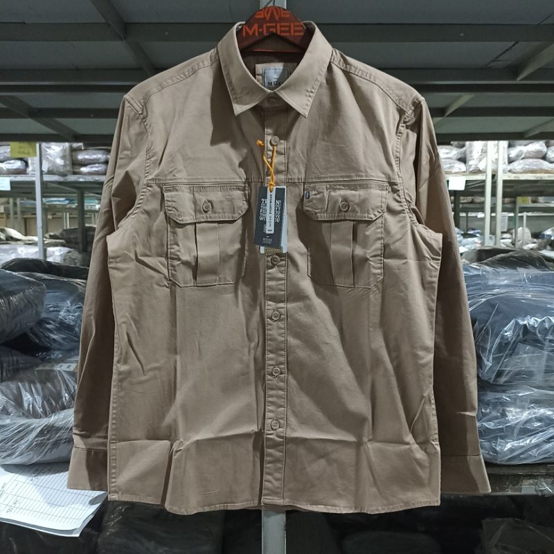 Kemeja lengan panjang polos Original MGEE FIELD C001 KHAKY dan LT OLIVE