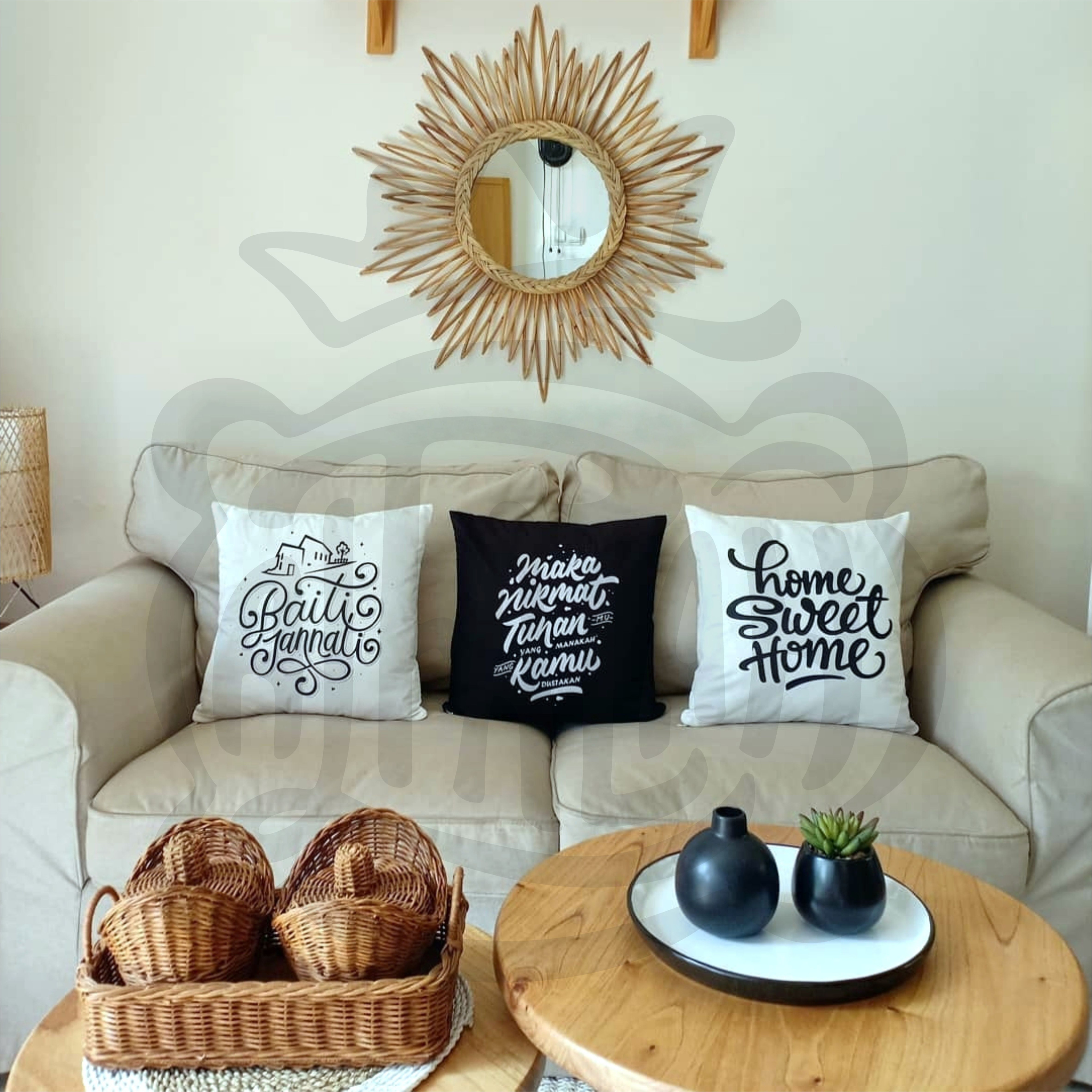 Sarung Bantal Sofa 40x40 cm Monochrome Minimalis - Tulisan Home Sweet Home