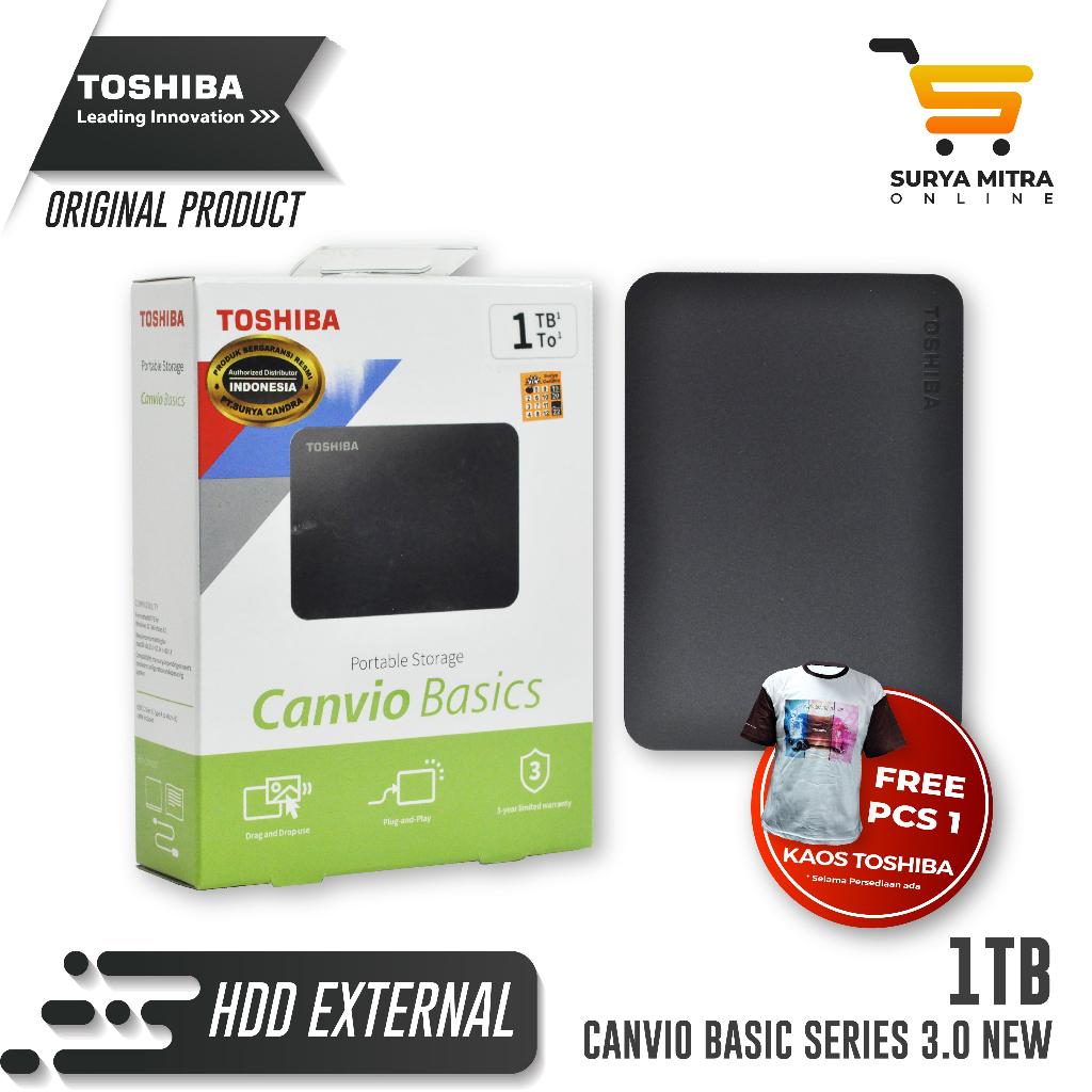 Hardisk Eksternal 1TB Toshiba Canvio Basic USB 3.0