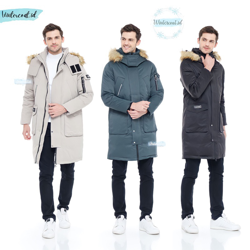 Men long winter coat padded padding jacket panjang london musim dingin pria jaket cowok waterproof snow salju thermal import