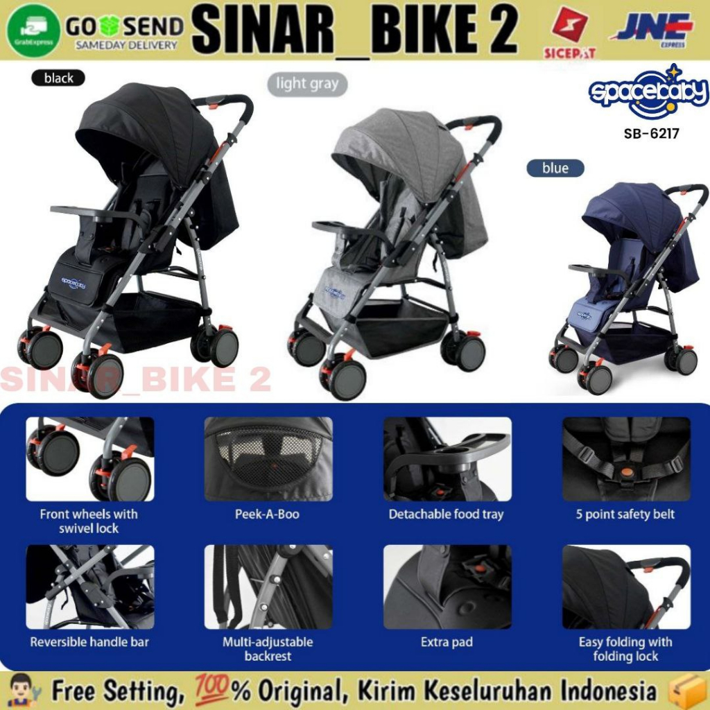 Baby Stroller Spacebaby SB 6217 Kereta Dorong Anak Bayi Bisa Rebahan